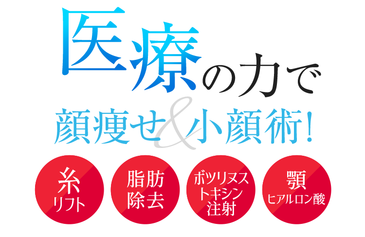 医療の力で顔痩せ&小顔術 ・糸リフト・脂肪除去・ボツリヌストキシン注射・顎ヒアルロン酸