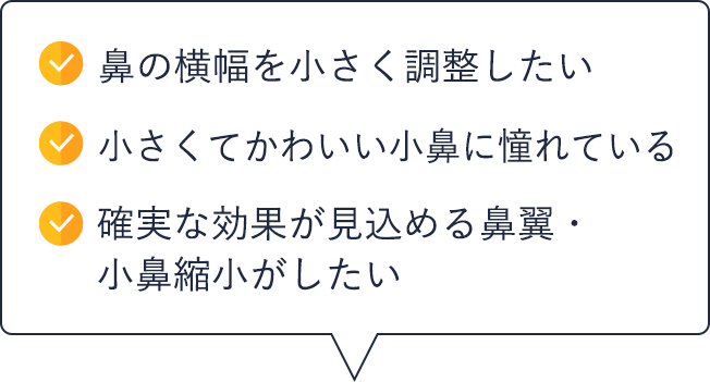 鼻の横幅を小さく調整したい|小さくてかわいい小鼻に憧れている|効果が見込める鼻翼・小鼻縮小がしたい