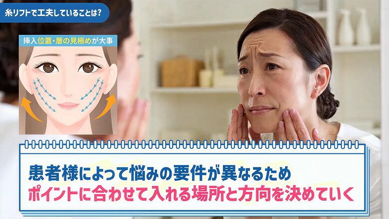 患者様によって悩みが異なるためポイントに合わせて入れる場所と方向を決めていく